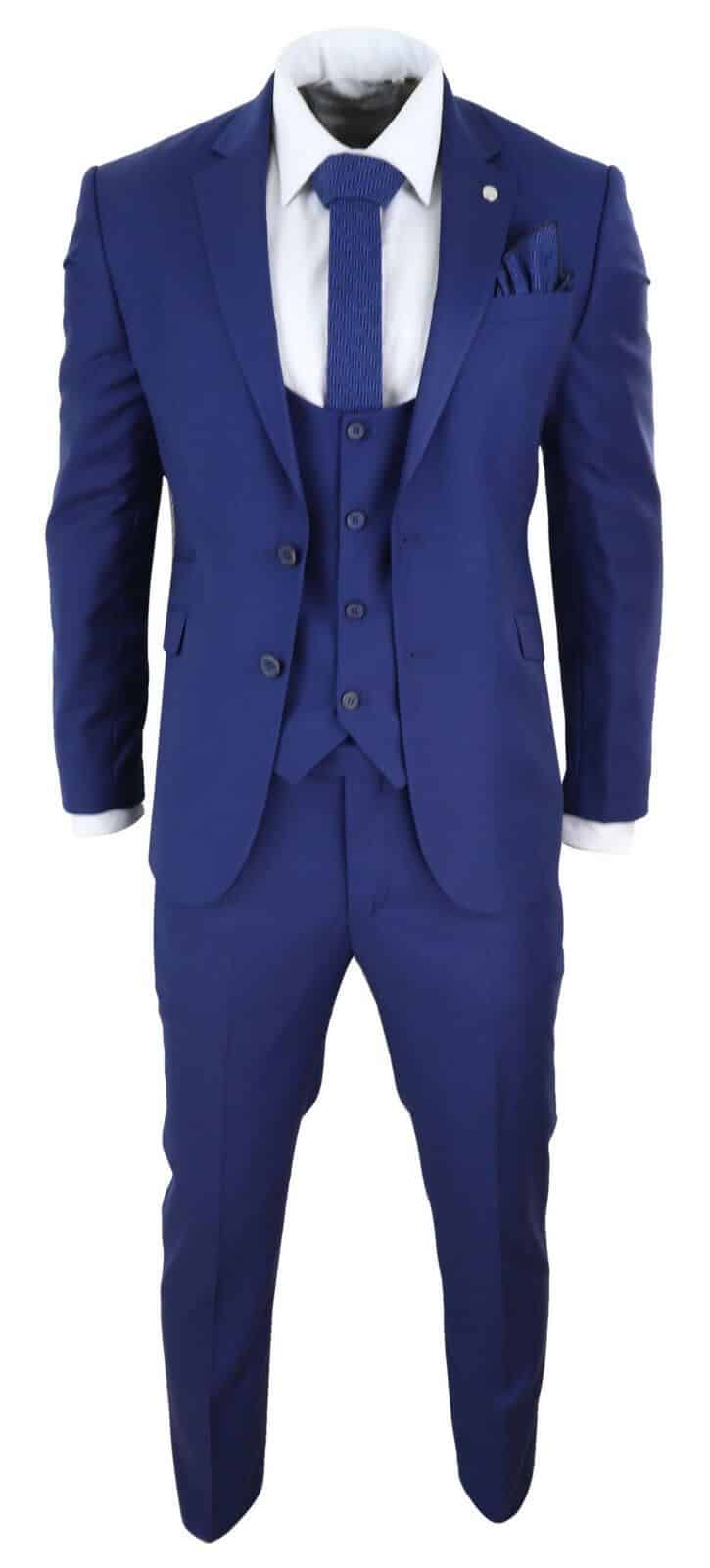 Mens Royal Blue 3 Piece Wedding Suit