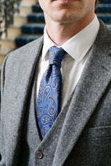 Cravată bărbătească albastru regal cu model Paisley