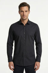 Cămașă bărbătească slim fit cu mânecă lungă și nasturi - Negru