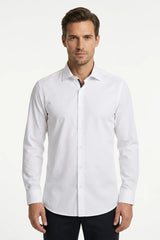 Cămașă bărbătească slim fit cu mânecă lungă și nasturi - Alb