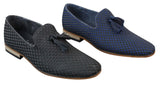 Mens Slip On Tassle Driving Shoes Smart Casual Retro Navy Blue Black Leather Lined
