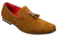 Mens Suede Leather PU Slip On Driving Shoes Loafers Tassel Red Grey Blue Brown Black