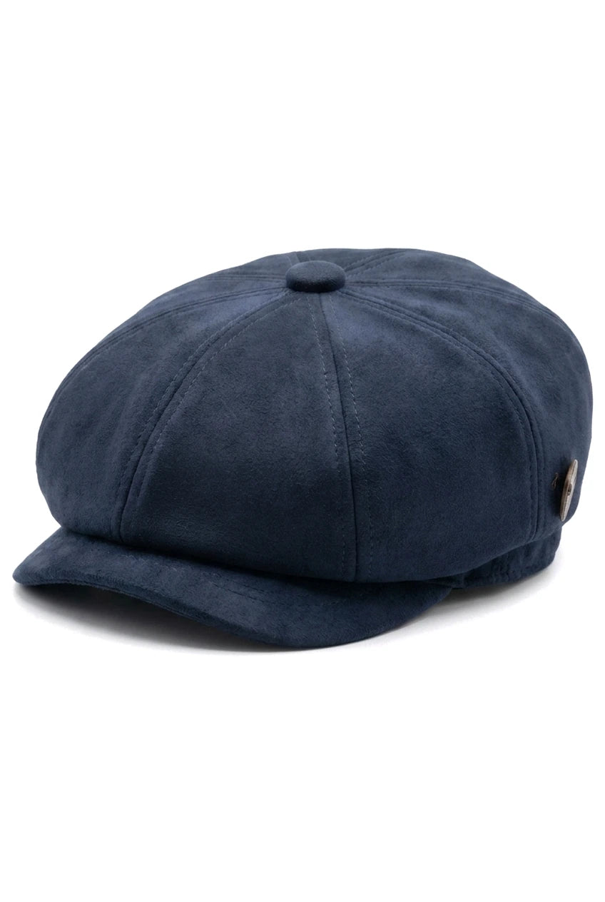 Pălărie bărbătească din piele întoarsă vintage cu 8 panouri, model Gatsby clasic, Baker Boy - Bleumarin