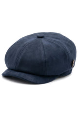 Pălărie bărbătească din piele întoarsă vintage cu 8 panouri, model Gatsby clasic, Baker Boy - Bleumarin