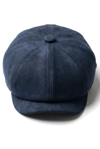 Pălărie bărbătească din piele întoarsă vintage cu 8 panouri, model Gatsby clasic, Baker Boy - Bleumarin