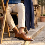 Pantofi Oxford bărbătești din piele maro-cenușie cu vârful acoperit