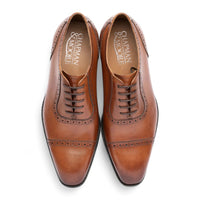 Pantofi Oxford bărbătești din piele maro-cenușie cu vârful acoperit