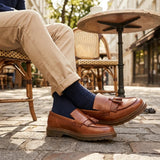 Mocasini bărbătești din piele maro-cenușie cu talpă groasă și ciucuri