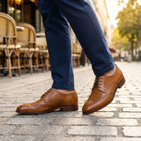 Pantofi brogue bărbătești din piele maro-cenușie, formali, cu șireturi, clasici