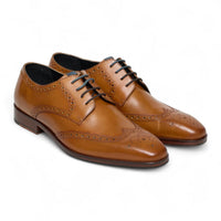 Pantofi brogue bărbătești din piele maro-cenușie, formali, cu șireturi, clasici