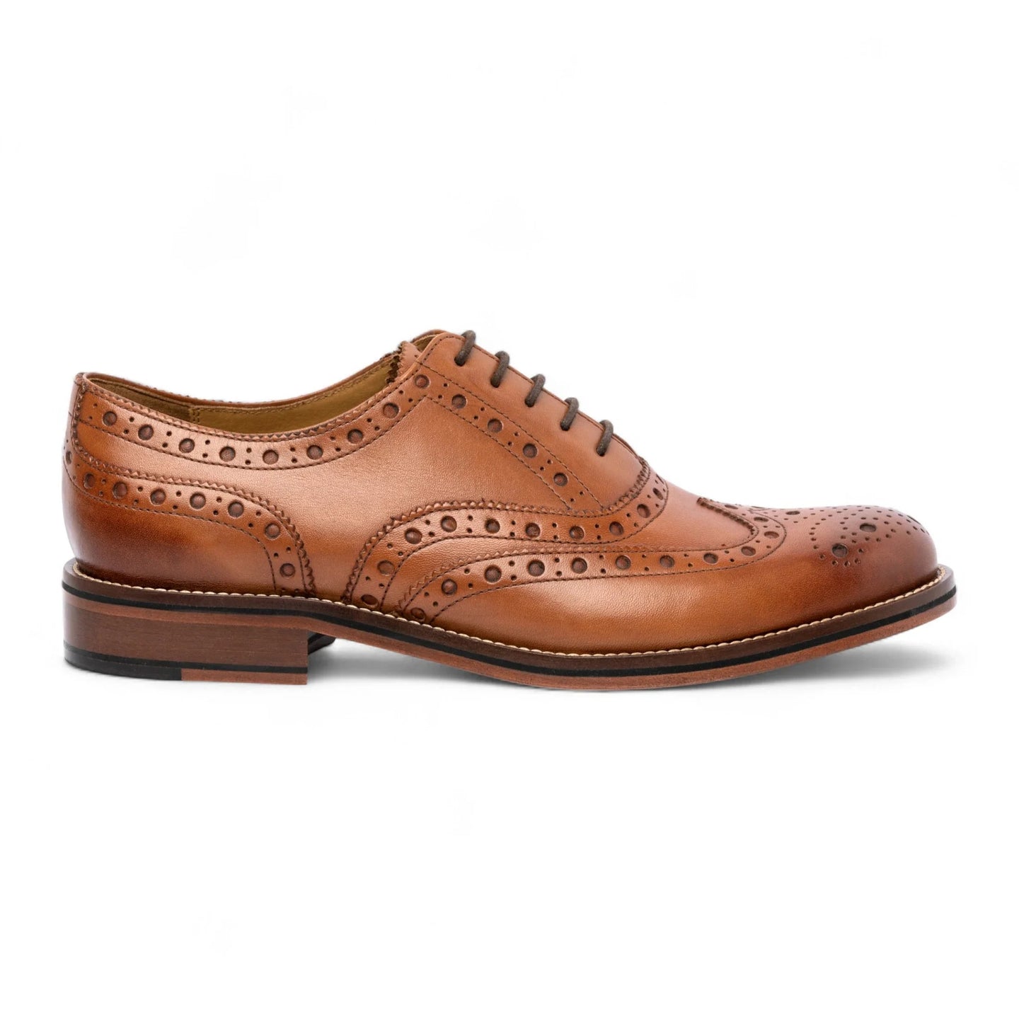 Pantofi Oxford Brogue cu vârfuri laterale din piele maro-cenușie pentru bărbați