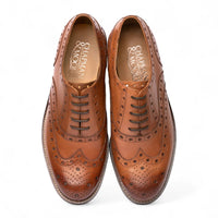 Pantofi Oxford Brogue cu vârfuri laterale din piele maro-cenușie pentru bărbați