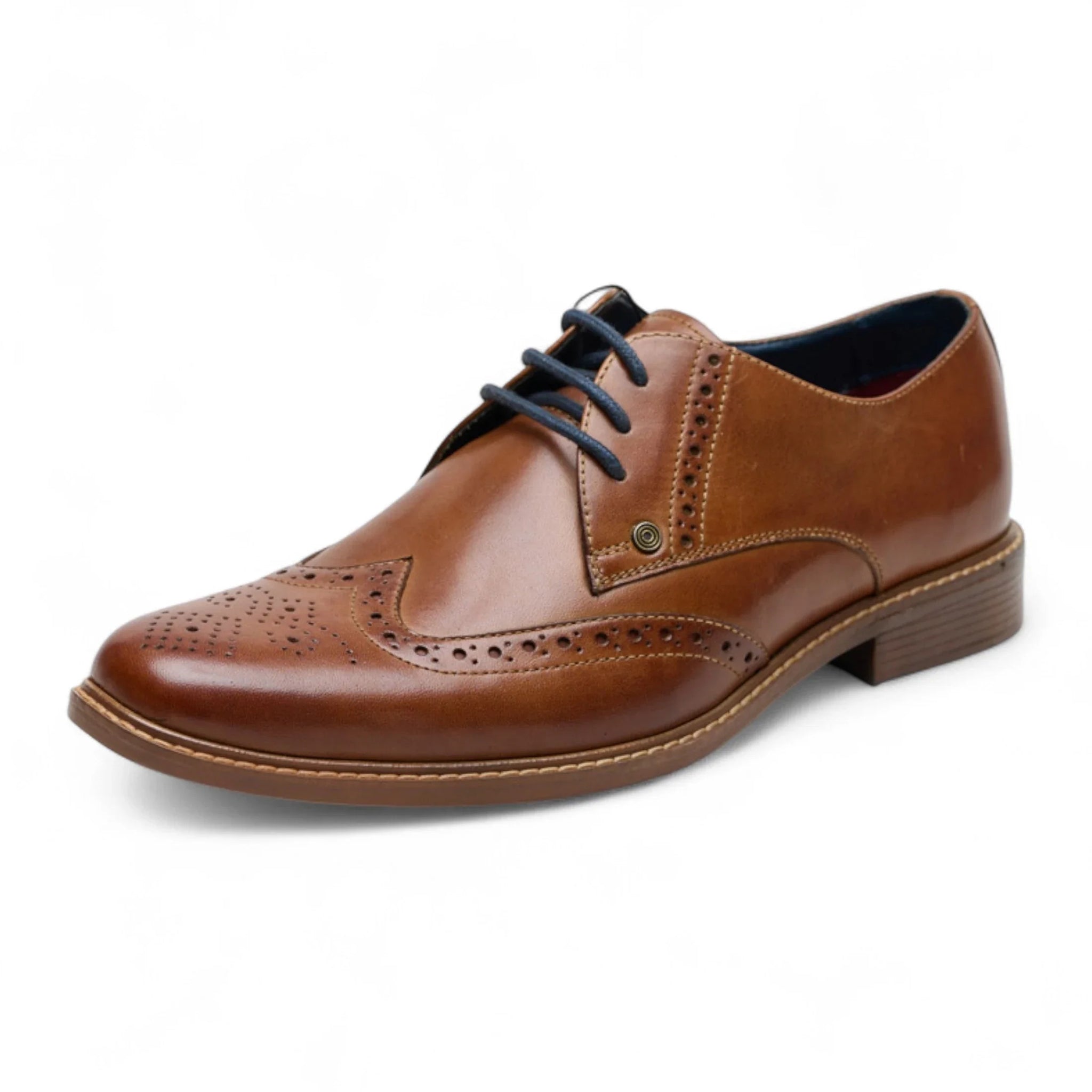 Pantofi eleganți Oxford Brogue pentru bărbați, din piele, maro deschis, cu vârfuri laterale