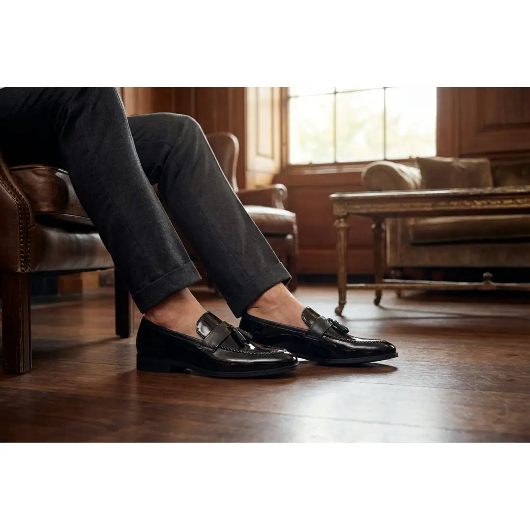 Mocasini slip-on pentru bărbați, cu ciucuri, lucioși