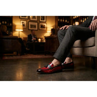Mocasini slip-on pentru bărbați, cu ciucuri, lucioși