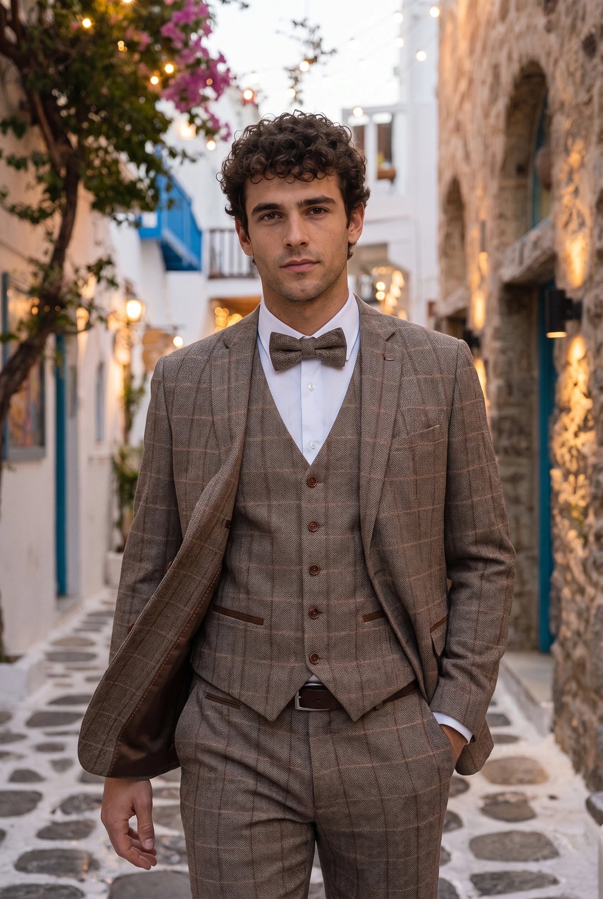 Papion bărbătesc din tweed taupe
