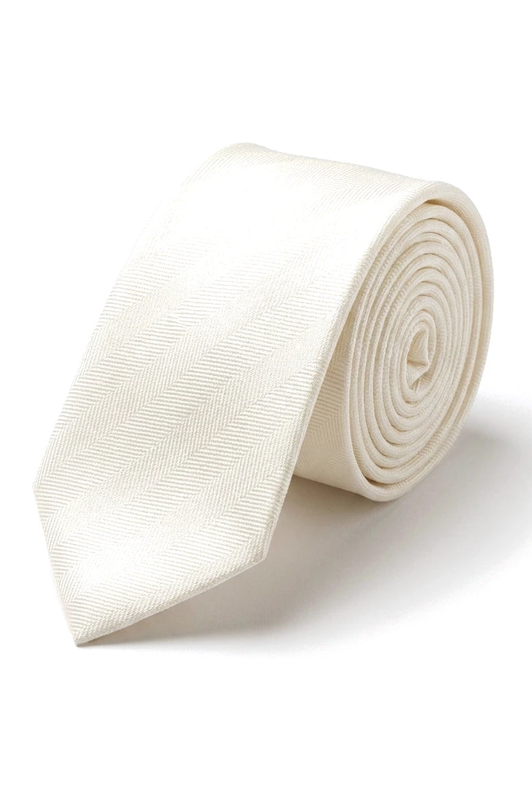 Set cravată bărbătească cu buzunar pătrat, cravată formală solidă - fildeș