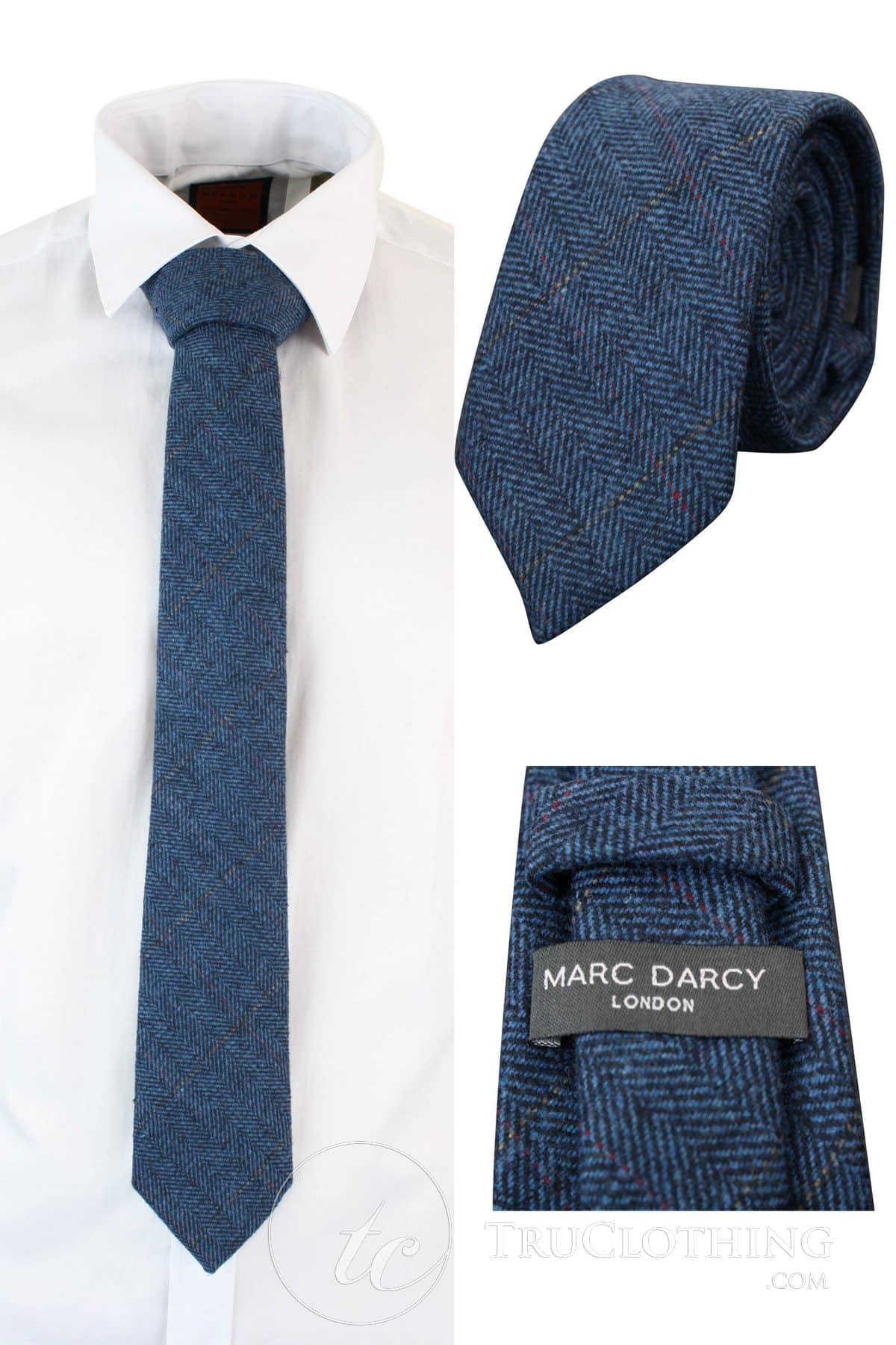 Mens Tweed Herringbone Textured Marc Darcy Ties Classic Vintage Retro Deon