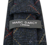 Mens Tweed Herringbone Textured Marc Darcy Ties Classic Vintage Retro Eton Navy Blue