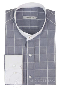 Mens Vintage Check Pattern Shirt with Removable Collar