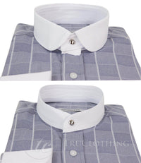 Mens Vintage Check Pattern Shirt with Removable Collar
