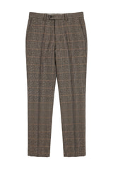 Dx-7 - Pantaloni bărbătești în carouri Tweed, model herringbone, maro-cenușiu, model standard