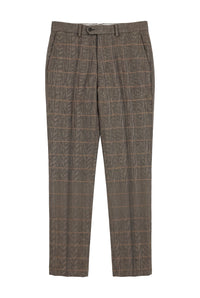 Dx-7 - Pantaloni bărbătești în carouri Tweed, model herringbone, maro-cenușiu, model standard