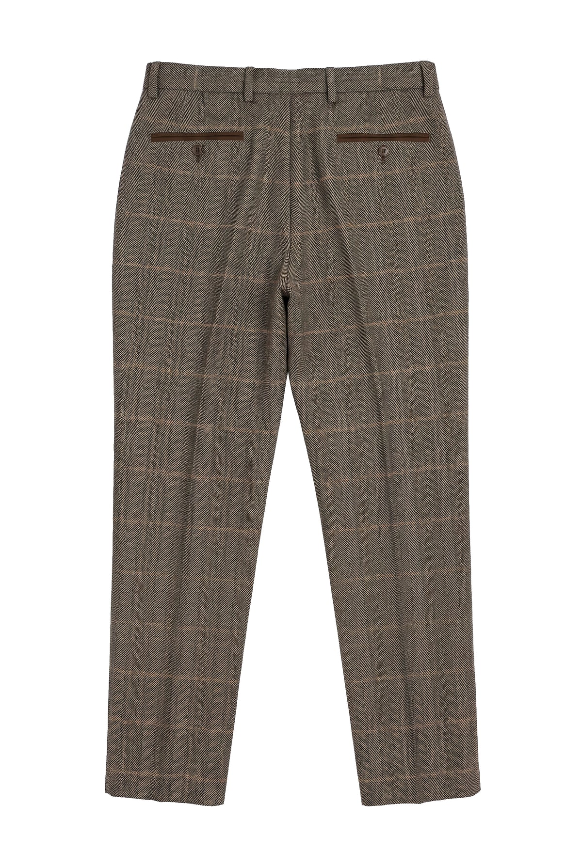 Dx-7 - Pantaloni bărbătești în carouri Tweed, model herringbone, maro-cenușiu, model standard