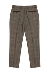 Dx-7 - Pantaloni bărbătești în carouri Tweed, model herringbone, maro-cenușiu, model standard