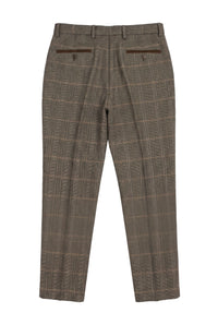 Dx-7 - Pantaloni bărbătești în carouri Tweed, model herringbone, maro-cenușiu, model standard