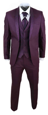 Mens Wine 4 Piece Shawl Lapel Suit