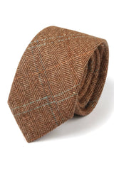Cravată bărbătească din amestec de lână cu model herringbone din tweed - Stejar