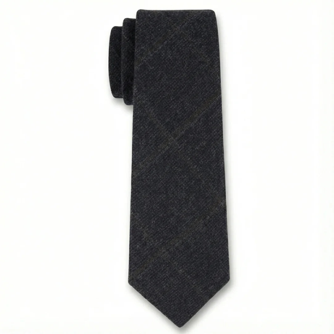 Cravată bărbătească din amestec de lână, model herringbone, din tweed, în carouri - bleumarin