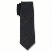Cravată bărbătească din amestec de lână, model herringbone, din tweed, în carouri - bleumarin