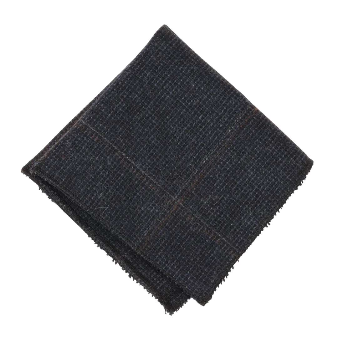 Cravată bărbătească din amestec de lână, model herringbone, din tweed, în carouri - bleumarin