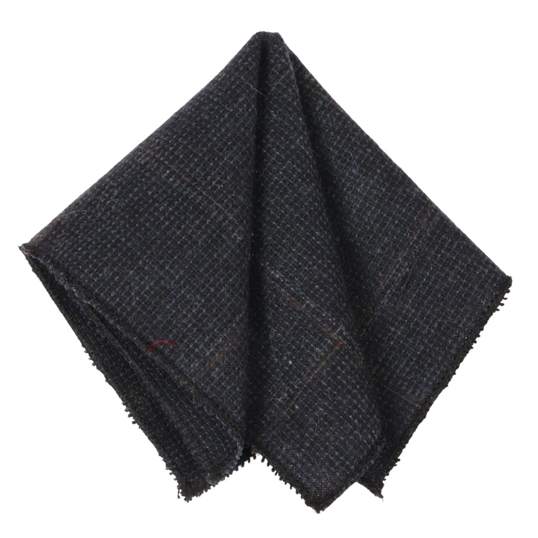 Cravată bărbătească din amestec de lână, model herringbone, din tweed, în carouri - bleumarin