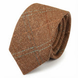 Cravată bărbătească din amestec de lână cu model herringbone din tweed - Stejar