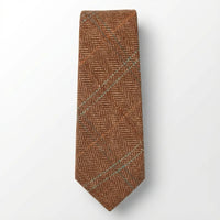 Cravată bărbătească din amestec de lână cu model herringbone din tweed - Stejar