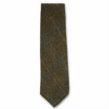 Cravată bărbătească din amestec de lână cu model herringbone din tweed - măsliniu