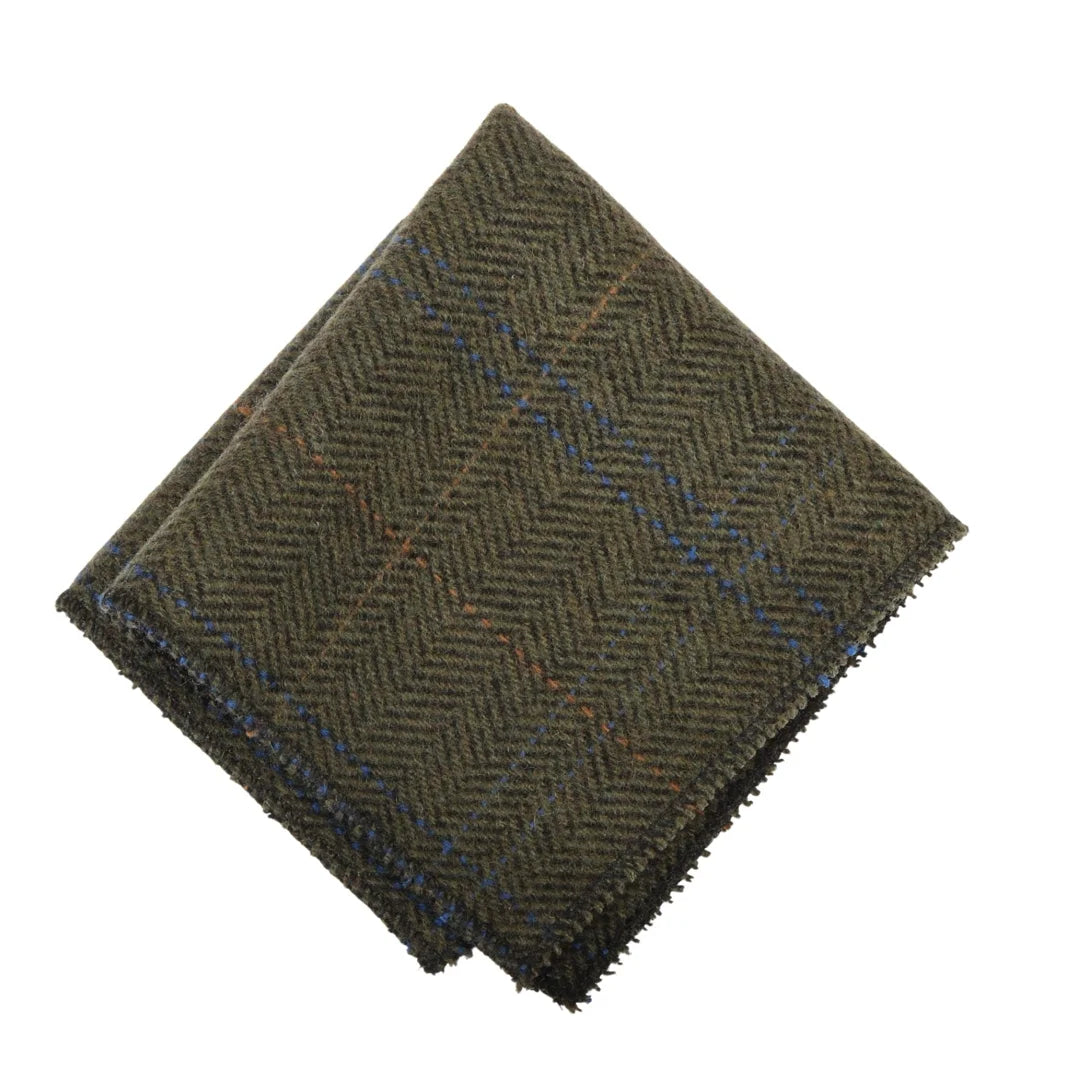 Cravată bărbătească din amestec de lână cu model herringbone din tweed - măsliniu