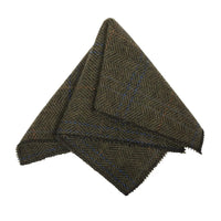 Cravată bărbătească din amestec de lână cu model herringbone din tweed - măsliniu