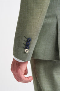 Costum bărbătesc din 3 piese, verde salvie, vară, in, croială croită, nuntă, bal, clasic