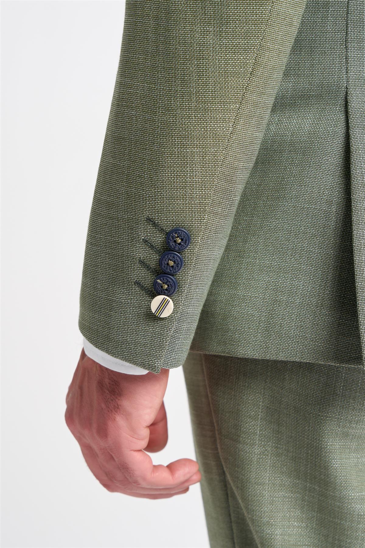 Costum bărbătesc din 3 piese, verde salvie, vară, in, croială croită, nuntă, bal, clasic