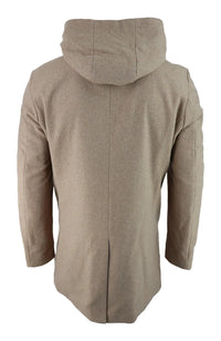 Mens 3/4 Long Overcoat Camel Jacket Coat Removable Hood Smart Casual Winter Warm Wool