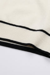 Tricou tricotat alb-gălbui pentru bărbați, croială regulată, cu garnitură contrastantă, guler rotund