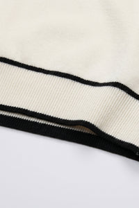 Tricou tricotat alb-gălbui pentru bărbați, croială regulată, cu garnitură contrastantă, guler rotund