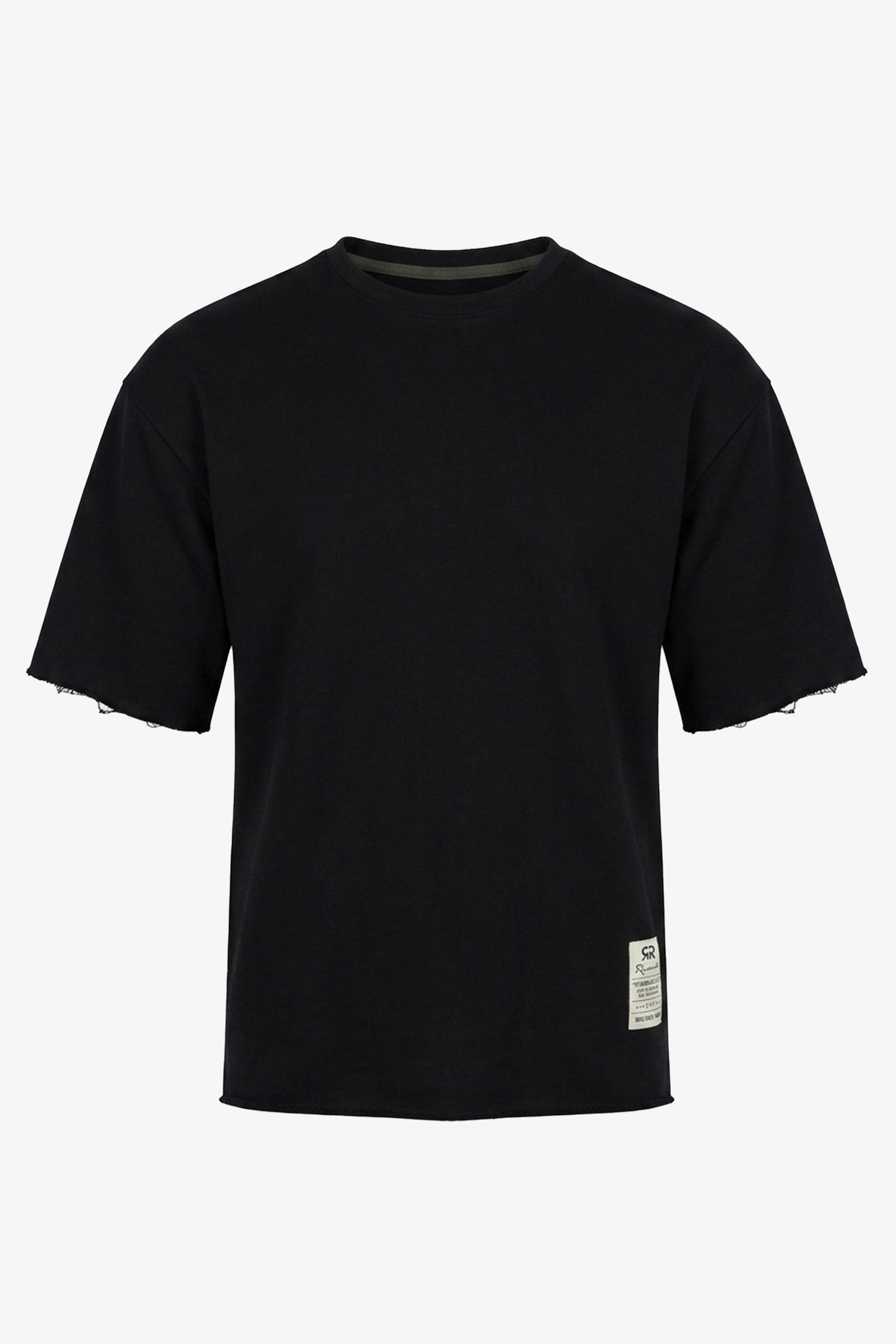 Tricou bărbătesc bleumarin închis, croială relaxată, cu margini brute, guler rotund din amestec de bumbac