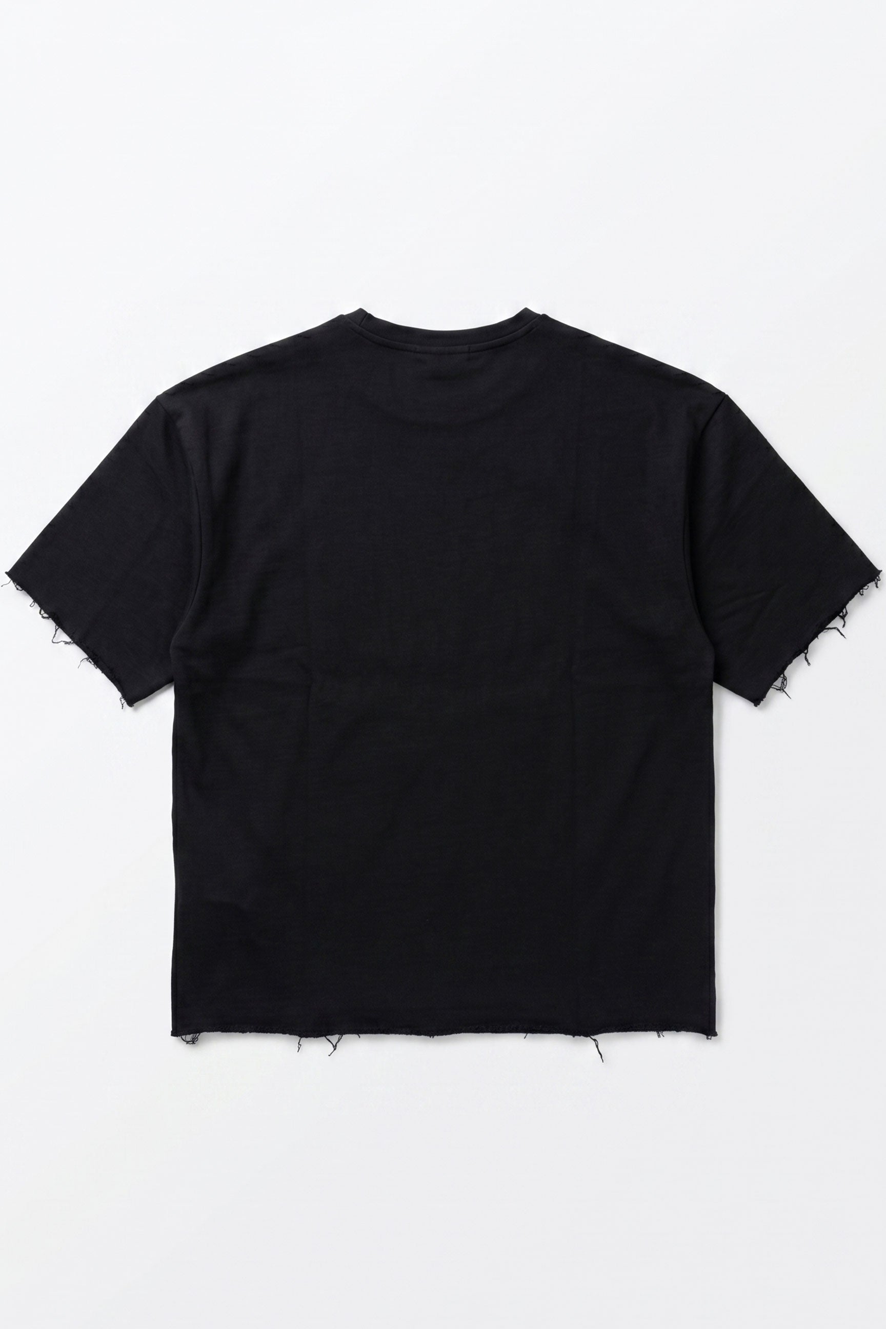 Tricou bărbătesc bleumarin închis, croială relaxată, cu margini brute, guler rotund din amestec de bumbac