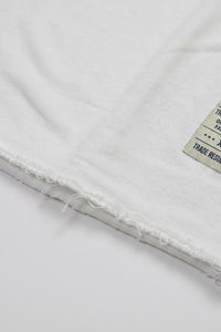 Tricou bărbătesc alb, cu croială relaxată, cu margini brute, guler rotund din amestec de bumbac