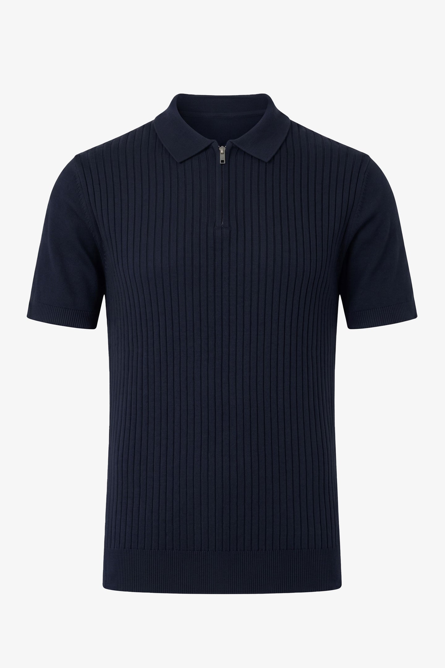 Tricou polo tricotat cu fermoar bleumarin pentru bărbați